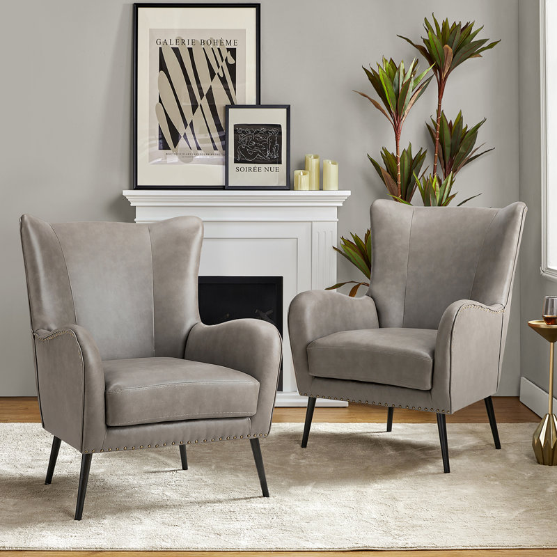 Fauteuil à oreilles 30 po Ebbert, Cuir végétalien gris