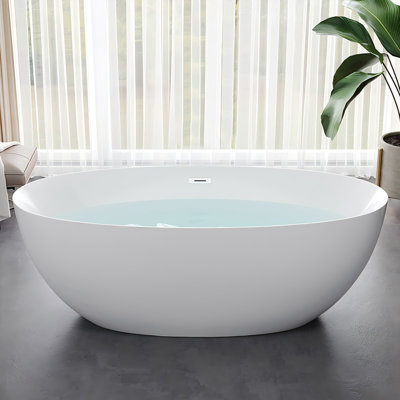 Baignoire autoportante ovale intégrée de style japonais 66,63 po x 31,50 po