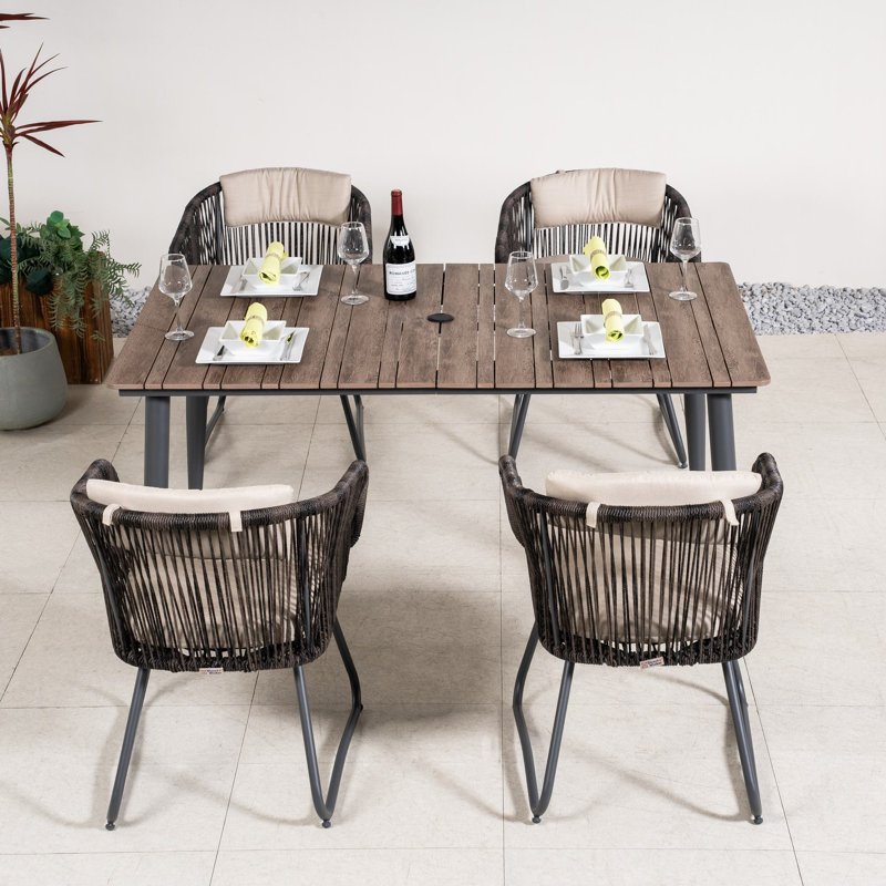 Cedar 4- Person Patio Dining Set With Rectangular Table, Cushiona Included, 28.74" H x 62.21" W x 37.4" D, 4