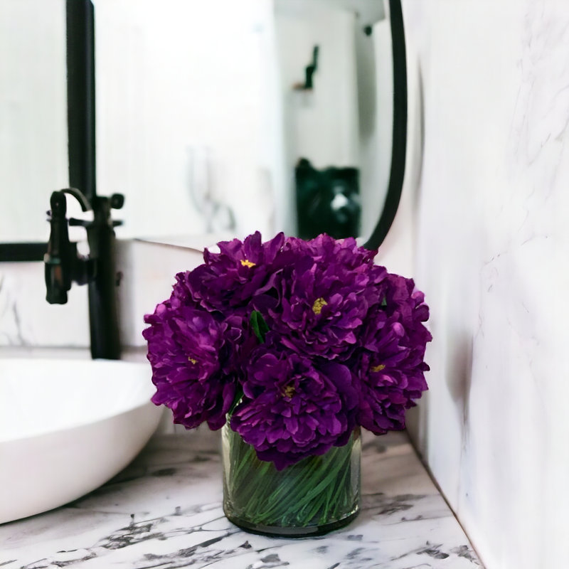 Peonies Floral Arrangement in Vase, Purple