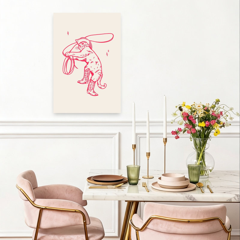 Chat de cowboy fantaisiste, chat ludique et abstrait, paysage naturel, affiche murale, H 24 po x l 16 po