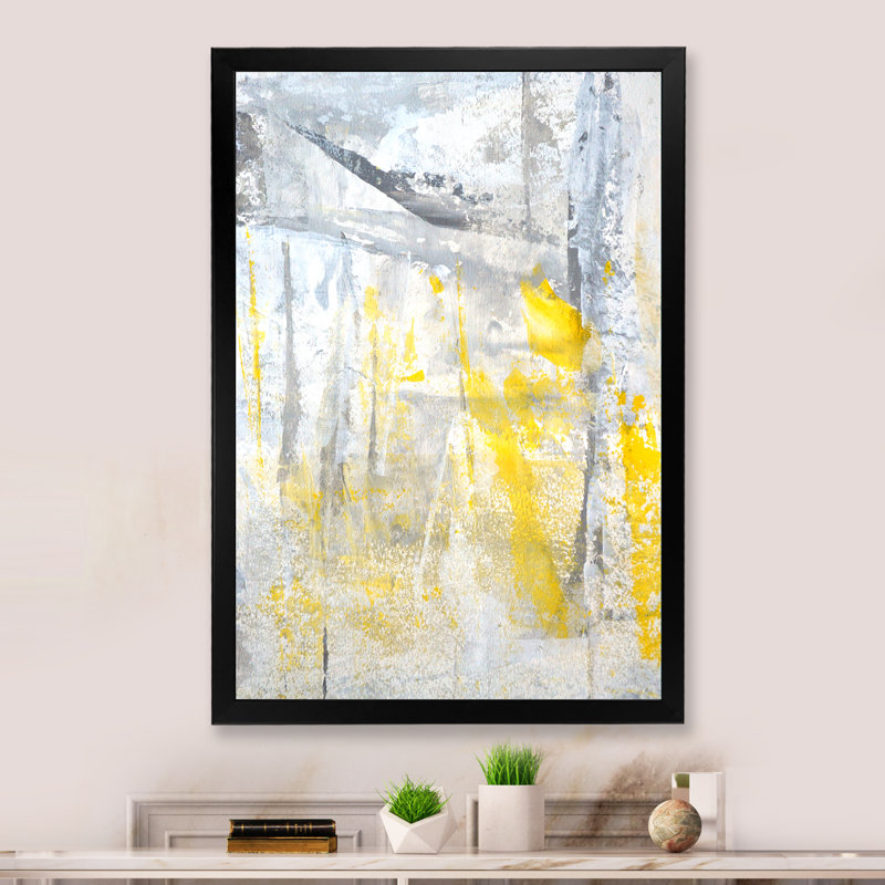 Gris et jaune, fusion abstraite, art mural moderne et contemporain sur toile, Cadre photo noir, H 20 po x l 12 po x P 1 po
