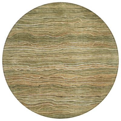 8' Fern Green And Taupe Round Abstract Washable Indoor Outdoor Area Rug