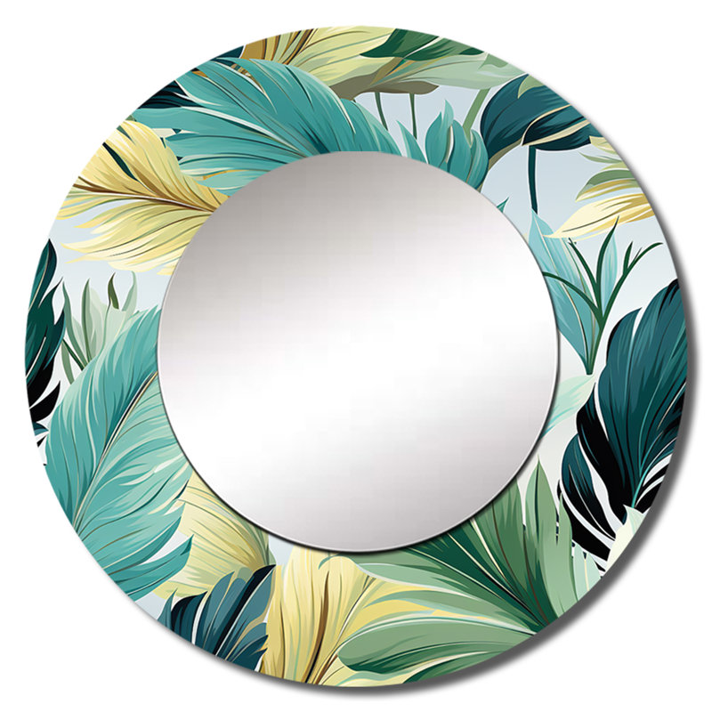 Motif tropical Rommell Palm Mirage - miroir tropical, miroir mural rond décoratif tropical, impression d'art en métal