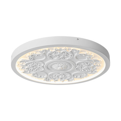 Ornate Carved White LED Flush Mount Light