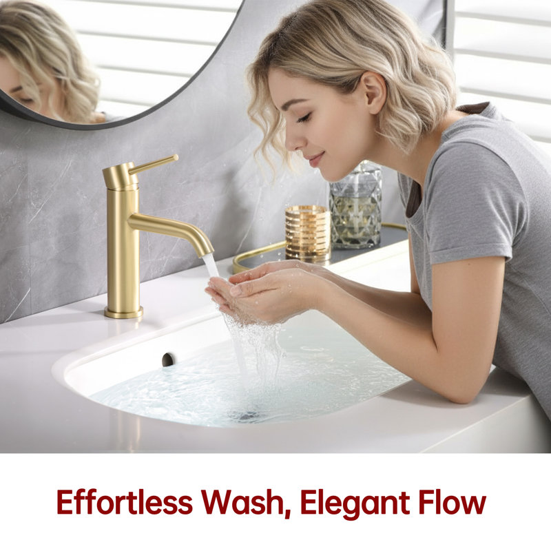 SUMERAIN Single Handle Single Hole Bathroom Faucet, Modern Vanity Sink Faucet, Stainless Steel 304 Basin Faucet, Brushed Gold