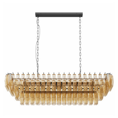 54" Modern Rectangular Chandelier with Tiered Smoke Glass Shades - Industrial Farmhouse Kitchen Island Lighting Fixture