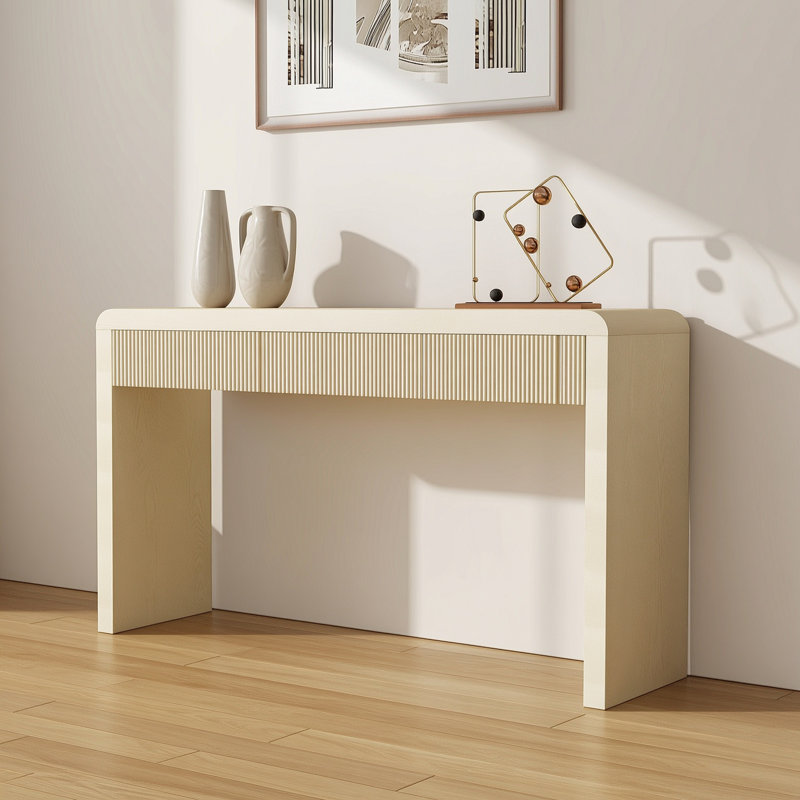 Console rustique avec 3 tiroirs cannelés, Natural