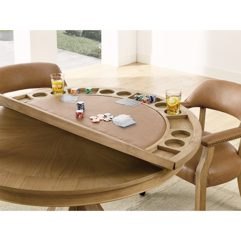 Rustic Round Oak Veneer Dining Table with Game Top