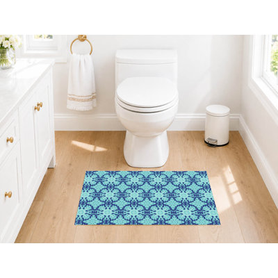 Tapis de toilette rectangulaire absorbant et antidérapant à motif damassé