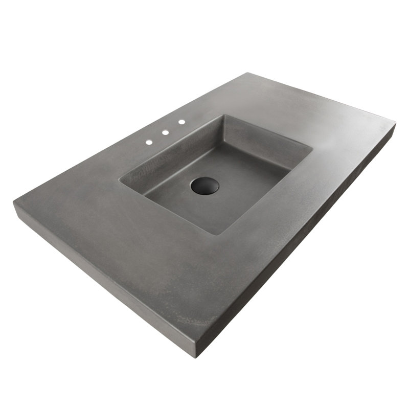 Newterra Concrete Handmade Rectangular Console Bathroom Sink, Slate, Widespread