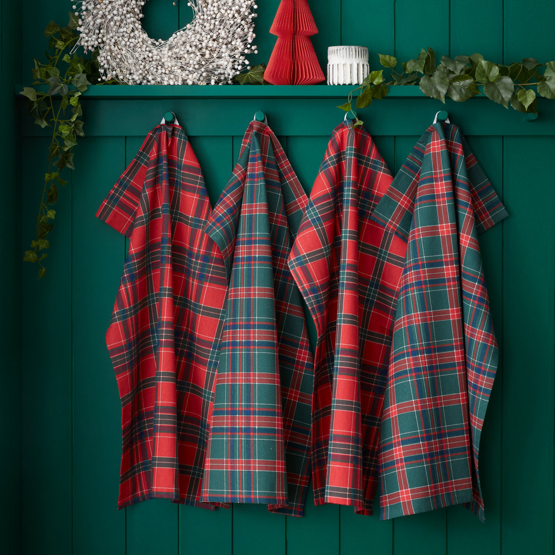 Catherine Lansfield Christmas Tartan Check Kitchen Tea Towel Pack Of 4 - Red / Green - 50x70cm - Image 6