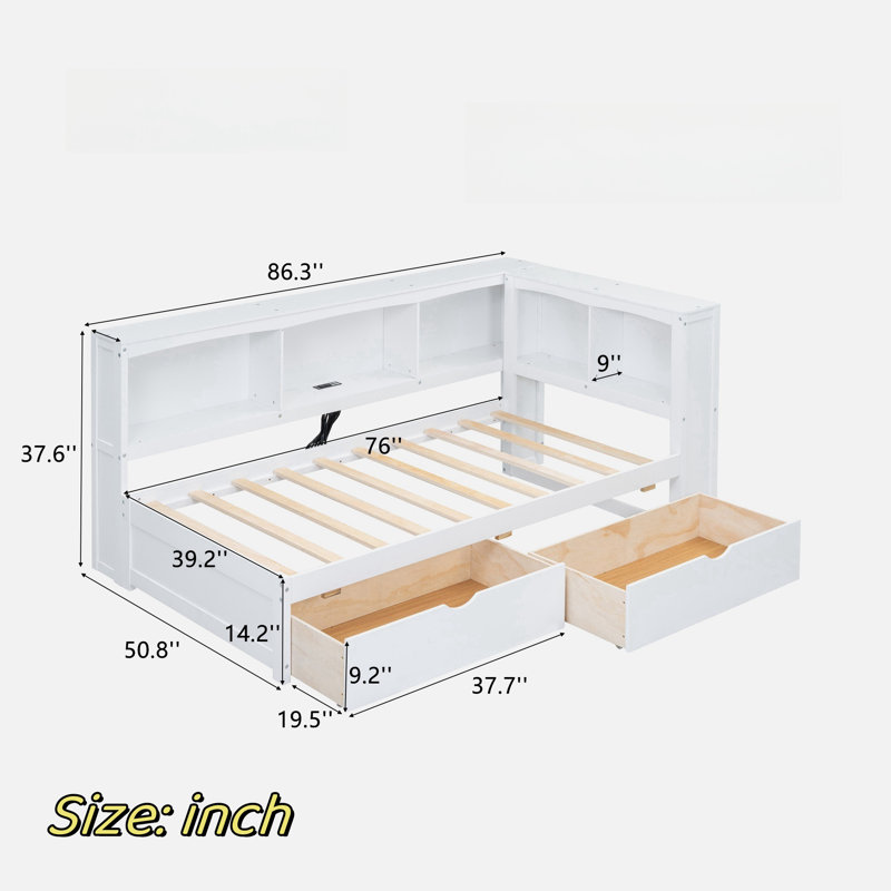 Daybed With Two Storage Drawers, 5 Built-in Cabinets And Usb Ports, White