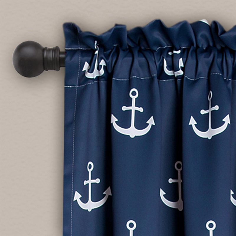 Navy Anchor Print Blackout Polyester Window Curtains