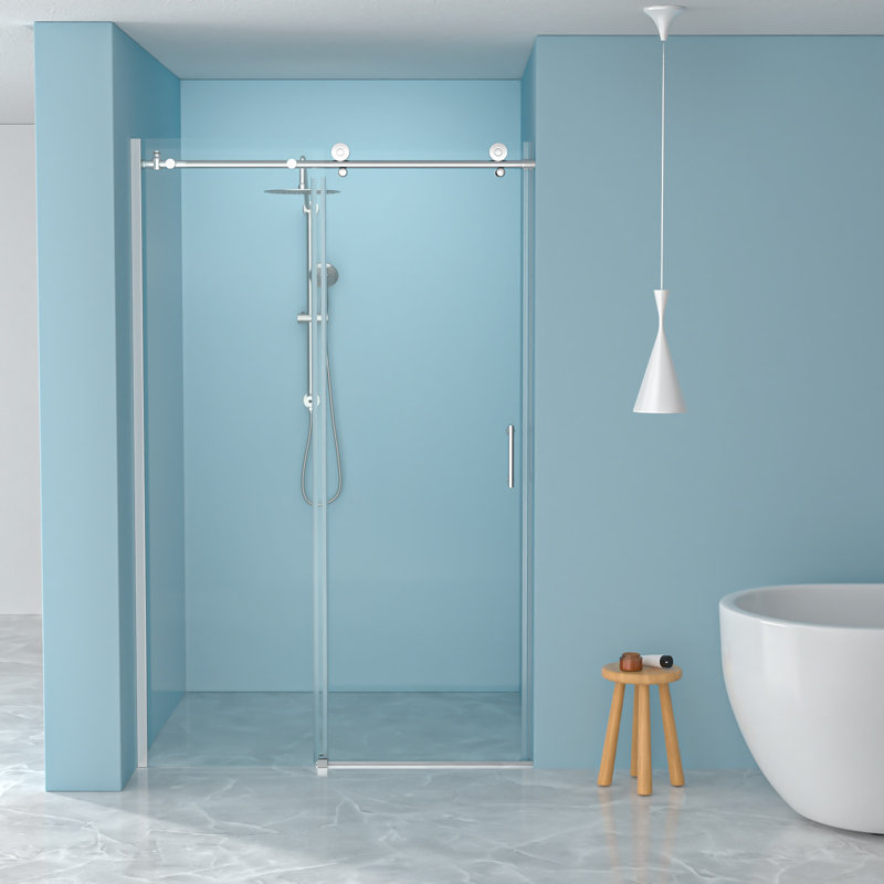 Enceinte de douche coulissante simple 48 po x 76 po avec verre chromé de 8 mm | Idée de cadeau, Chrome chrome