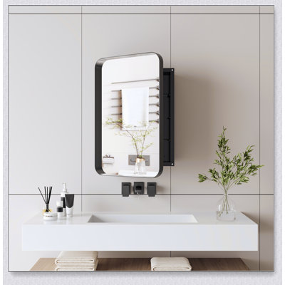 16X24 Inch Recessed Metal Framed Medicine Cabinet With Mirror And Adjustable Shelves Wall Mirror