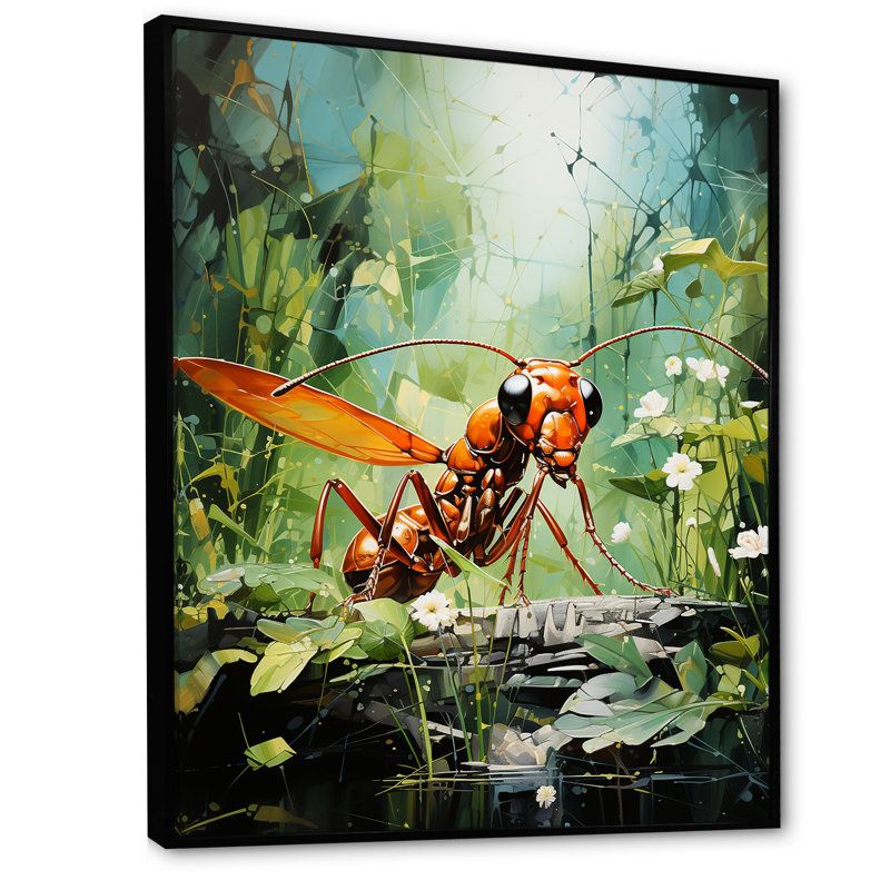 «Verdant Explorer Red Ant» sur toile, H 40 po x l 30 po x P 1,5 po, Cadre flottant noir