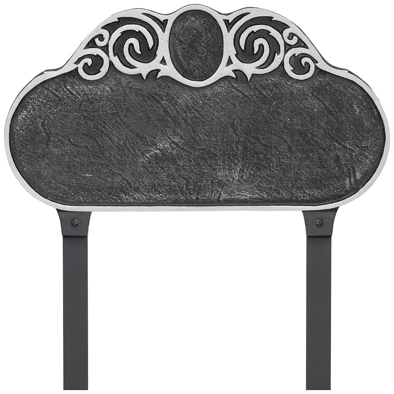 Enseigne d’adresse pour gazon à 2 lignes monogramme, Fer suédois / argent, Oui