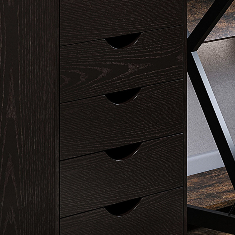 Brown 5 Drawer File Cabinet With Easy Access - Convenient Storage For Office And Home Nordic Design A Functional & Solution