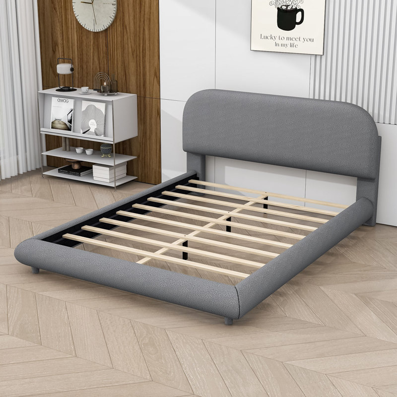 Milenka Upholstered Platform Bed with Curve-Shaped Headboard, Gray, Full