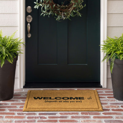 Buchalter Welcome Novelty Print Faux Coir Polyester Recycled Rubber All Weather Outdoor Door Mat