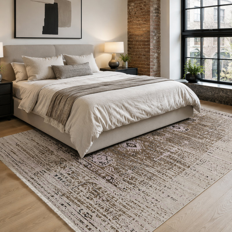 Vintage Look Cotton and Chenille Flatweave Area Rug, 160 cm round