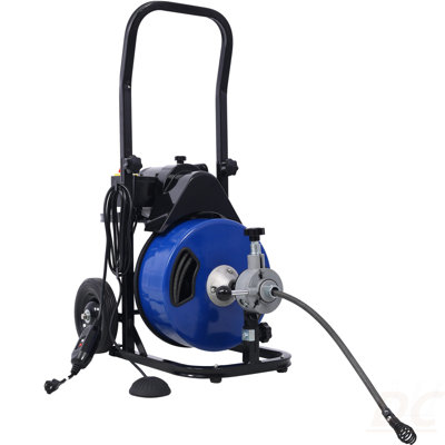 Commercial Sewer Snake Drill Drain Auger Cleaner Cable 60-Feet Long 1/2" (4)-Cutter Set & Foot Switch With Wheel