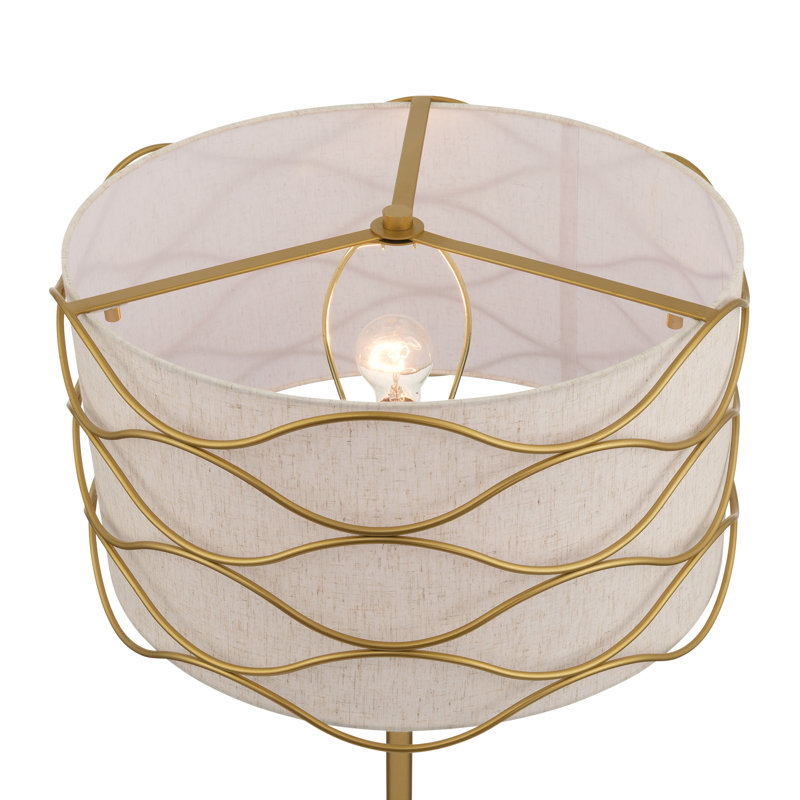 59.8'' Modern Floor Lamp with Wavy Metal Accent and Fabric Drum Shade
