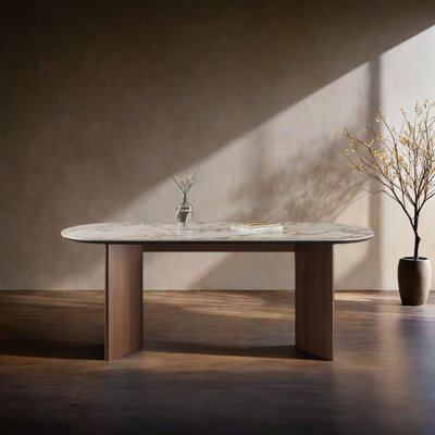 Elegant French-Style Oval Marble Dining Table