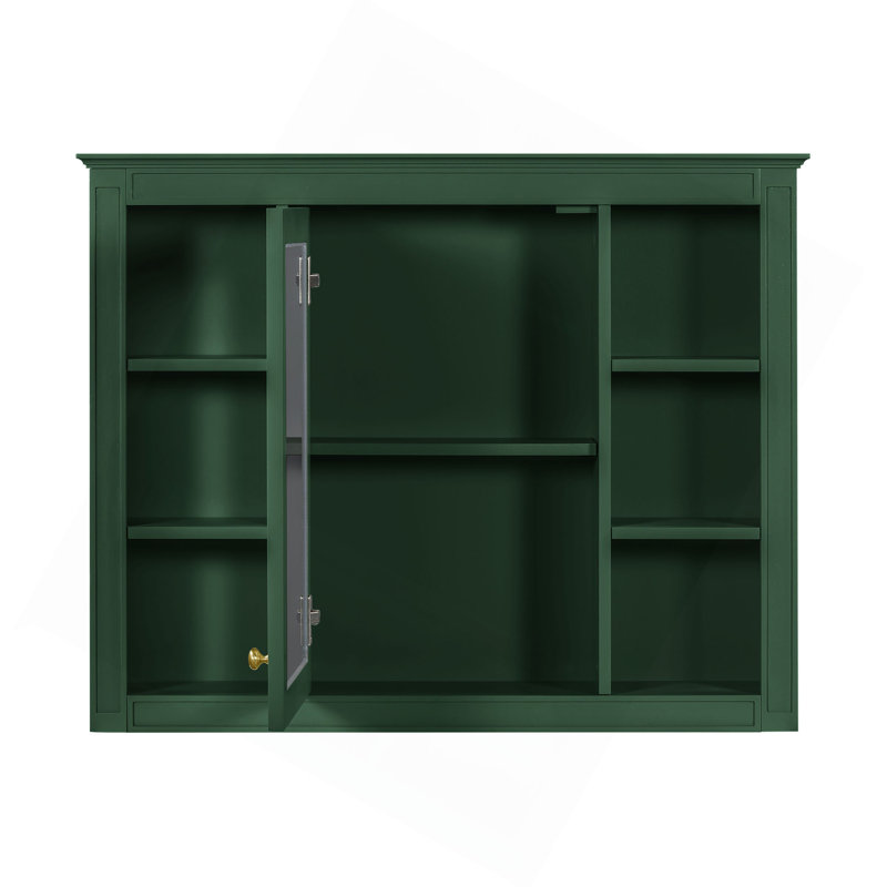 Armoire à pharmacie de 35 po x 27,5 po, armoire de rangement murale pour salle de bain, armoire de salle de bain moderne avec miroir, armoire à miroir avec 6 tablettes ouvertes (meuble-lavabo non inclus)