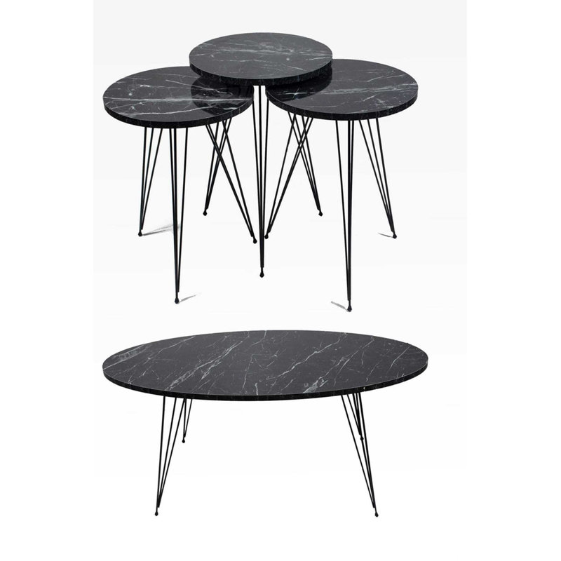 Caden 4 - Piece Living Room Table Set, Black Marble
