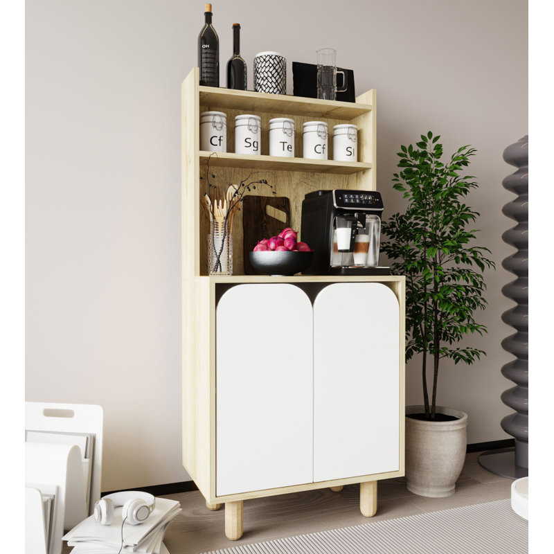 Armoire polyvalente de 61 po de hauteur avec tablettes et pieds en bois, Chêne saphir / blanc