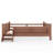 Queen Size Kids Floor Bed with Storage Bookcases, Solid Wood Platform Bed with Stairs & Guardrails, Natural-1321917565