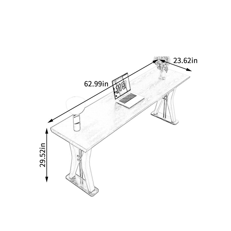 Creative-shaped Long Rectangular Computer Desk, 29.52" H x 62.99" W x 23.62" D