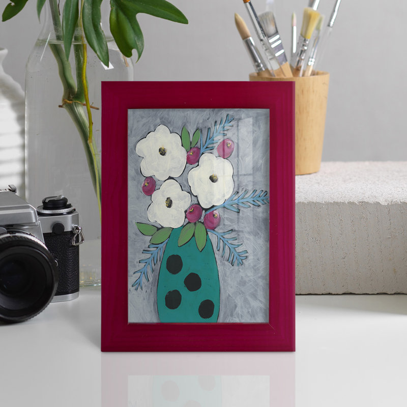 Edolie florale II encadrée sur papier, impression, Rouge cerise, H 6 po x l 4 po x P 1 po