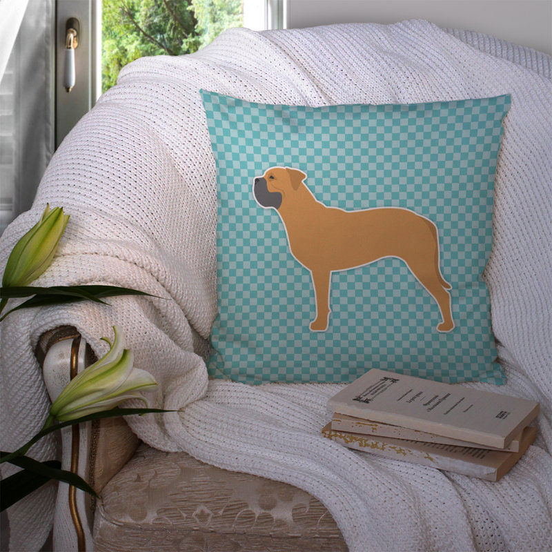 Coussin décoratif intérieur/extérieur bullmastiff, H 14 po x l 14 po x P 3 po, Bleu