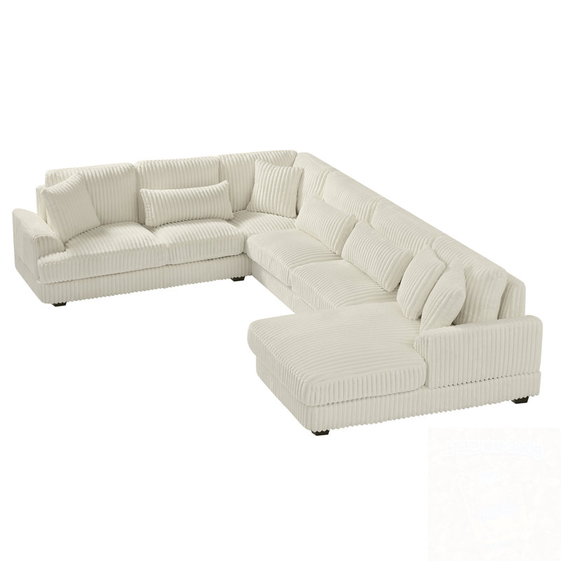 U-Shaped Corduroy Sectional Sofa With A Chaise Lounge, Beige