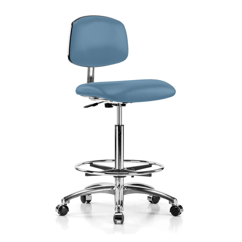 Arista PERCH Cleanroom Vinyl Chair with Foot Ring | High Bench Height  21-31", Colonial Blue Vinyl