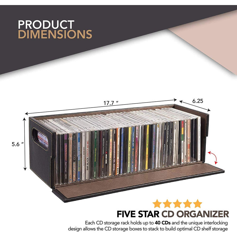 CD Storage Box, Organizer Shelf For Movie Cases, Dvds, Cassette Tape Display Stand, Faux Leather, Espresso, Gray/Espresso