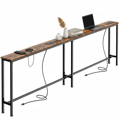 79" Sofa Table with Outlets & USB-C, Narrow Console Entryway Table with Storage