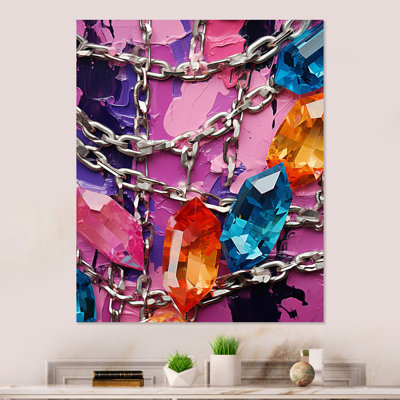 «Rose and Mauve Abstract Chained Fusion», reproduction d'art murale abstraite en métal