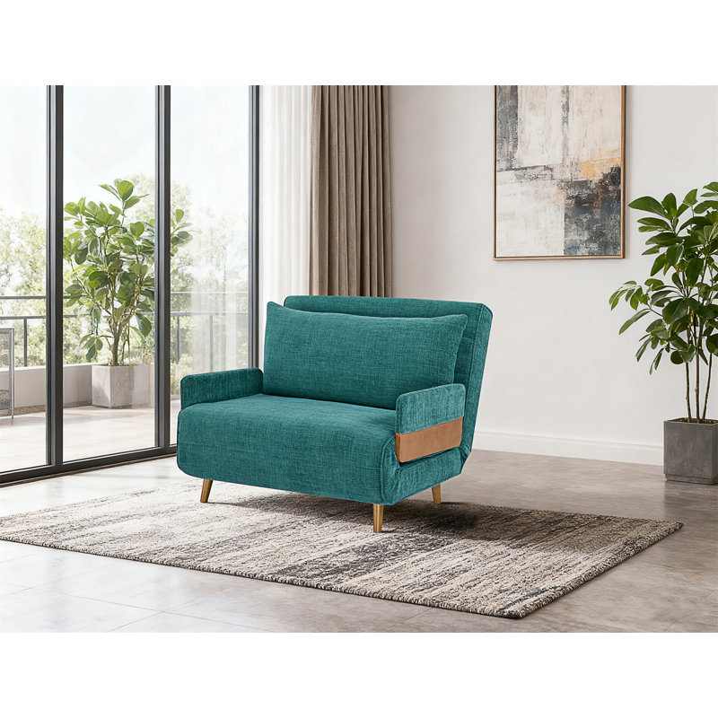 Canapé-lit rembourré convertible 3-en-1 avec inclinaison ergonomique et confort moelleux pour les petits espaces., Bleu paon