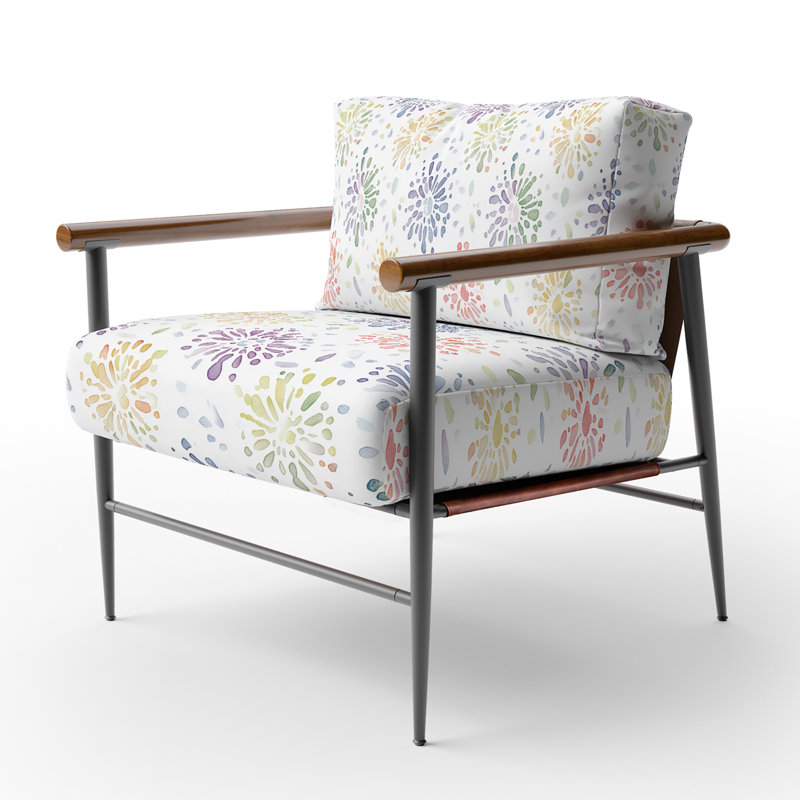 Chaise rembourrée Modern - fauteuil boho mandala jaune, Accoudoirs ronds