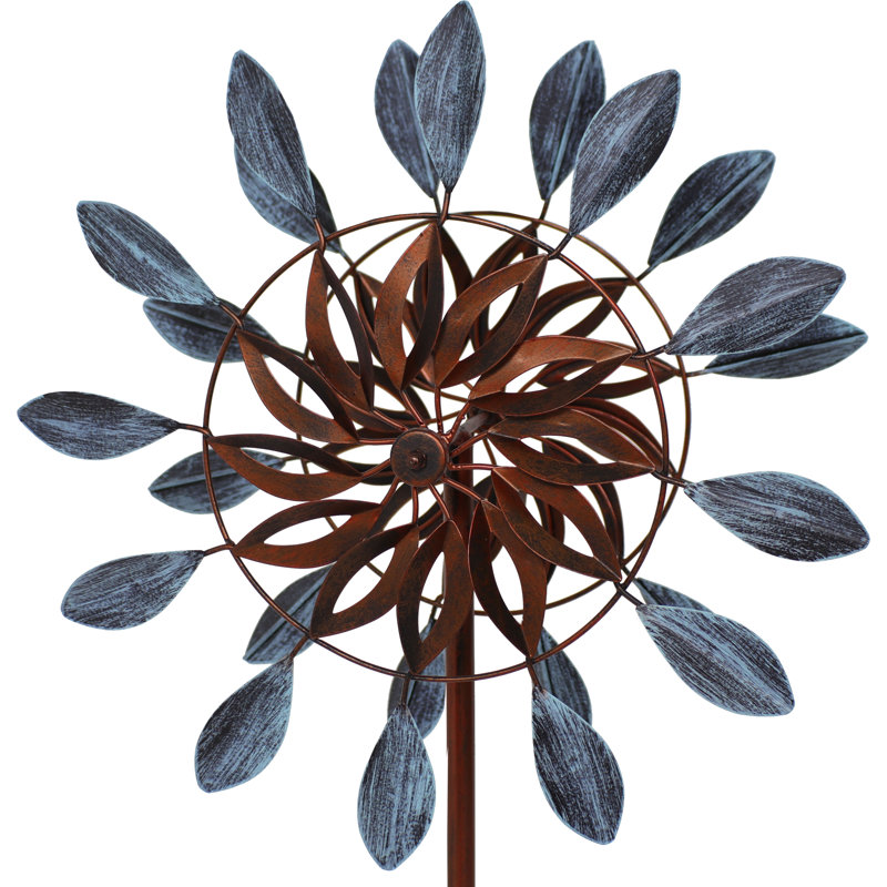 Tabron Whirling Petals 48" Blue and Brown Solid Iron Wind Spinner