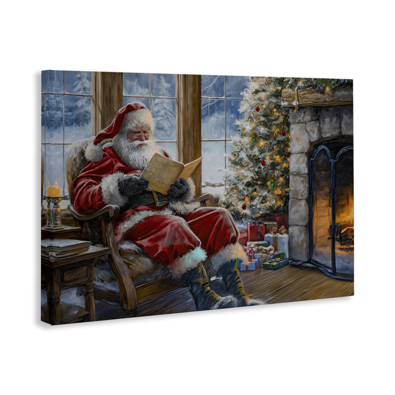 «Santa lecture par le feu», impression sur toile par Imagine It Images, H 16 po x l 16 po