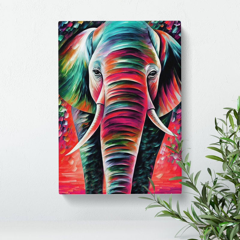 Colourful Elephant No.1 - Painting, Wrapped Canvas, 50cm H x 35cm W x 3cm D, No Matte