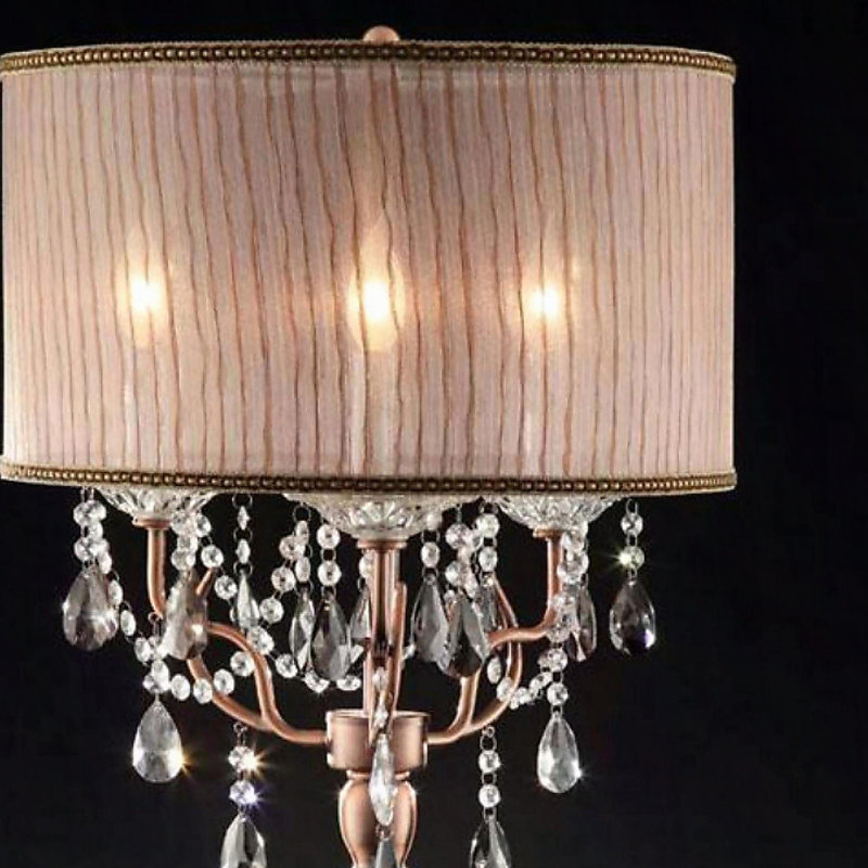 35" Tall Table Lamp "Rosie" w/ Silvery Pink finish and Crystal Accents, Shade