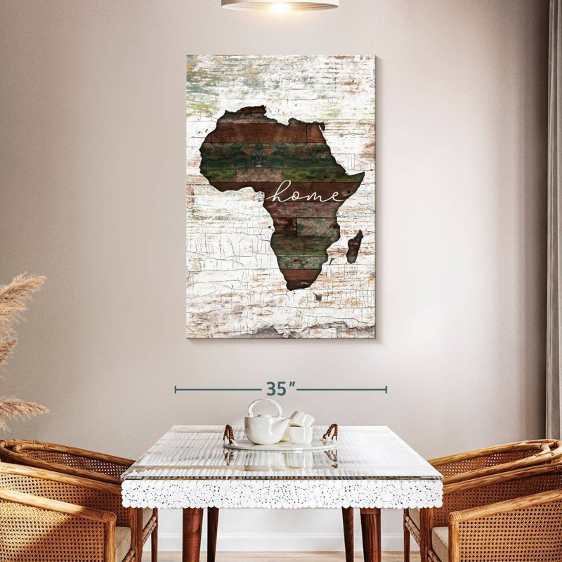Home Home Carte du Continent africain en bois sur toile, H 48 po x l 32 po x P 1,25 po