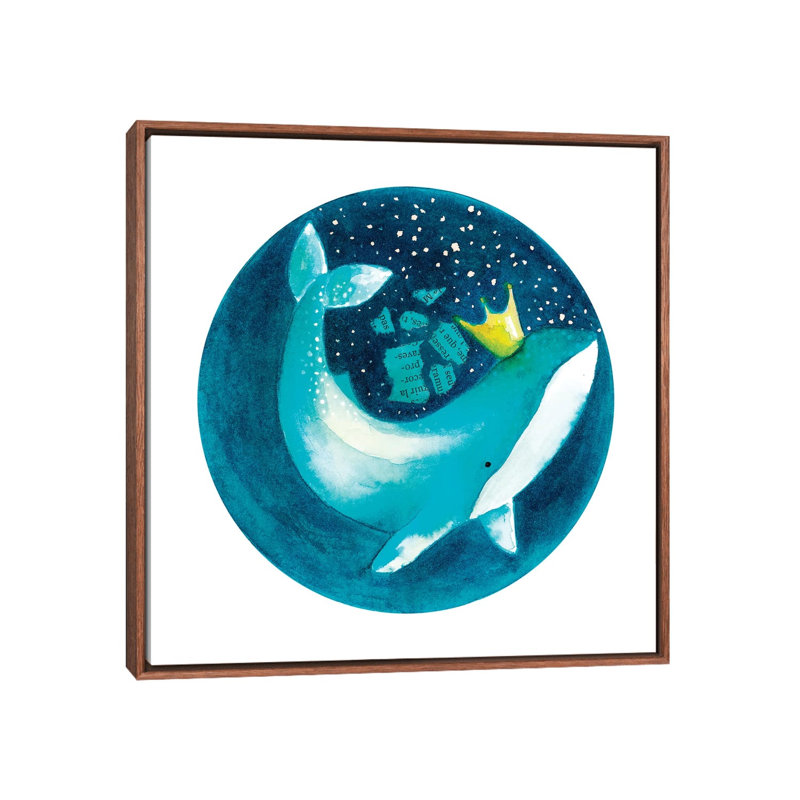Baleine magique II - impression, Toile avec cadre brun, Pas de tapis, H 26 po x l 26 po x P 1,5 po