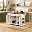 Îlot de cuisine K&K style ferme de 135 cm (53 po) avec deux portes d'armoire en verre trempé, prise de courant, chariot de cuisine roulant sur roulettes avec abattant, 5 étagères latérales ouvertes, 3 tiroirs, pour cuisine, salle à manger.-1198935327-1198935326